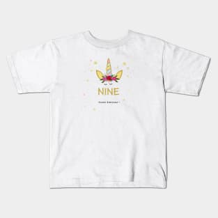 Ninth birthday. Nine. Unicorn Birthday invitation. Party invitation Kids T-Shirt